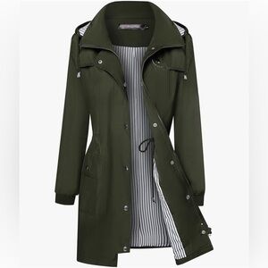 Bloggerlove Olive Green Women's Hooded Waterproof Rain‎ Jacket Size Medium